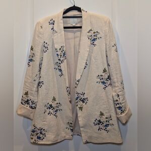 Joie Linen Floral Open Blazer Size S Blue Floral Print Jacket Cottagecore
